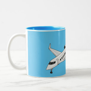 Private jet cartoon illustration Two-Tone coffee mug