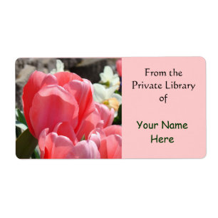 Private Library Book Tags Labels Pink Tulips