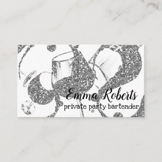 Private Party Bartender Silver Business Card (Front)