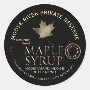 Private Reserve Maple Syrup Black with Gold Leaf Classic Round Sticker
