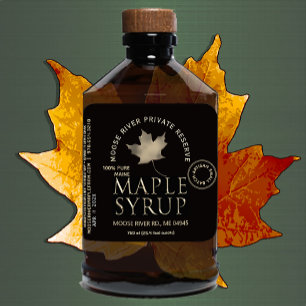 Private Reserve Maple Syrup Black with Gold Leaf Square Sticker