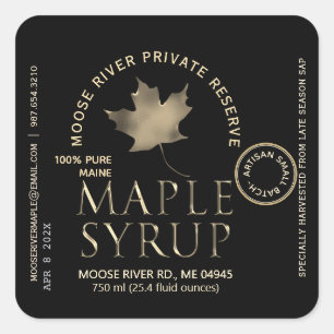 Private Reserve Maple Syrup Black with Gold Leaf  Square Sticker