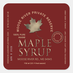 Private Reserve Maple Syrup Red with Gold Leaf  Square Sticker