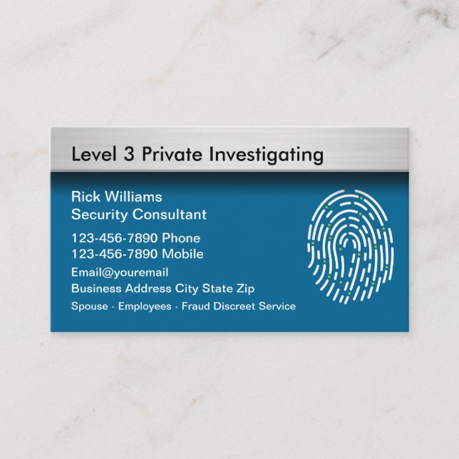 Private Security Investigator Business Cards (Front)