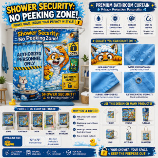 Private Shower Time | Funny Bathroom Humour Cartoo Curtain