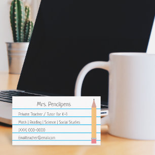 Private Teacher Tutor Personalised Flashcard Business Card