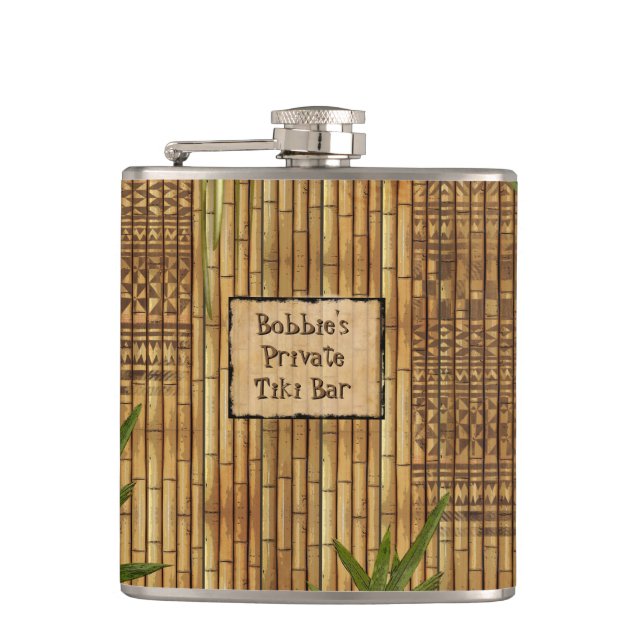Private Tiki Bar with Your Name on it Hip Flask (Front)