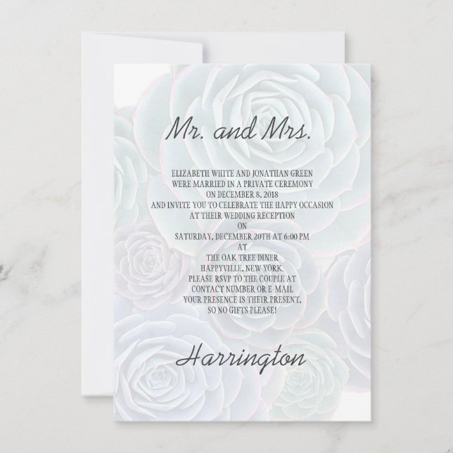 Private Wedding Reception Succulents Invitation (Front)