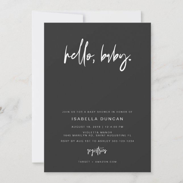 PRIYA Black Contemporary Modern Baby Shower Invitation (Front)