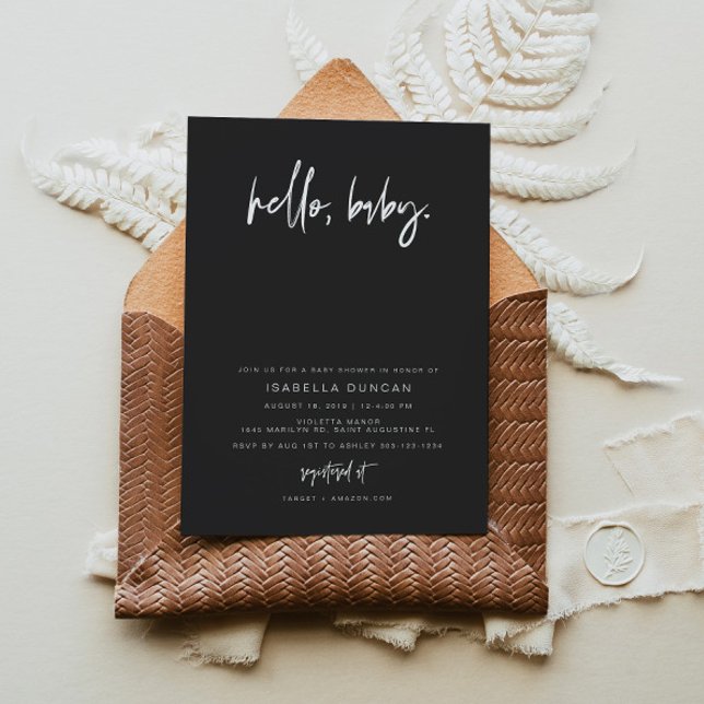 PRIYA Black Contemporary Modern Minimalist Baby Invitation (Creator Uploaded)