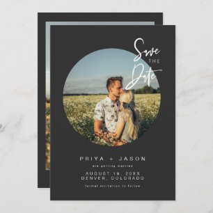 PRIYA Black Round Photo Save the Date Invitation