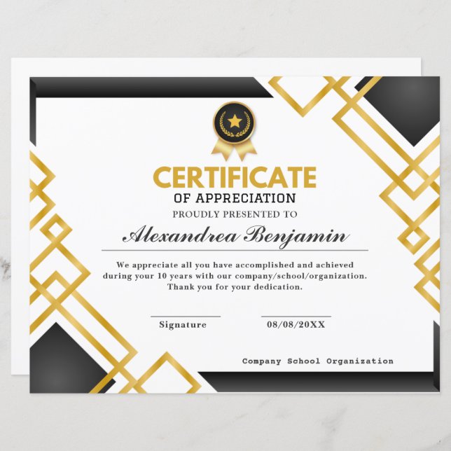 pro Achievement Appreciate Certificate (Front/Back)