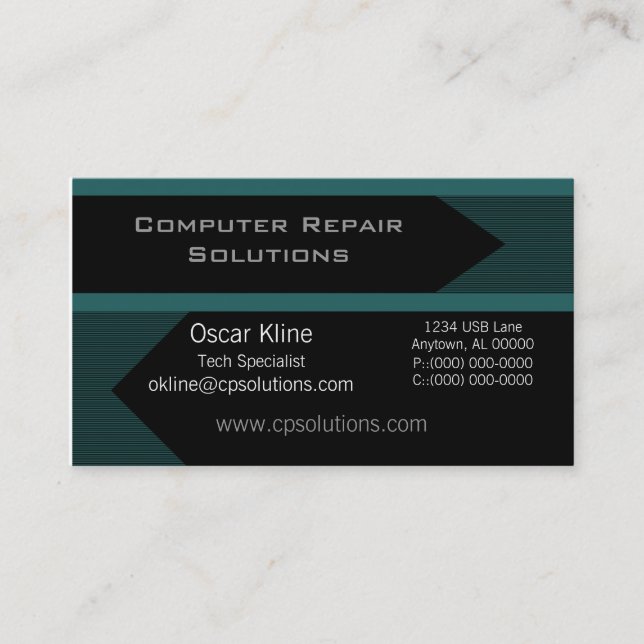 Pro Arrows Business Card, Black and Teal Card (Front)