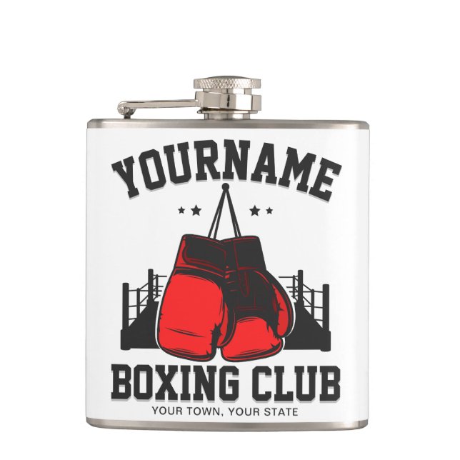 Pro Boxer ADD NAME Red Gloves Boxing Ring Training Hip Flask (Front)