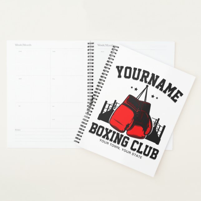Pro Boxer ADD NAME Red Gloves Boxing Ring Training Planner (Display)