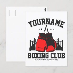 Pro Boxer ADD NAME Red Gloves Boxing Ring Training Postcard