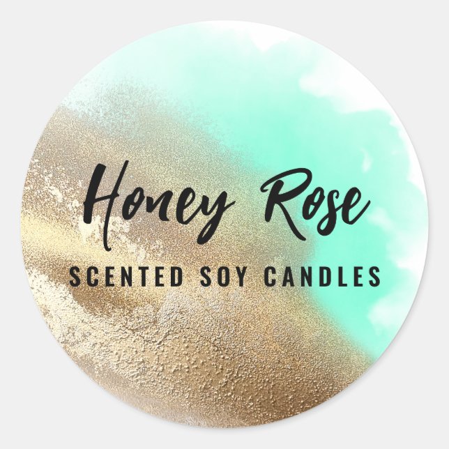 Pro Branding Gold And Turquoise Candle Labels (Front)