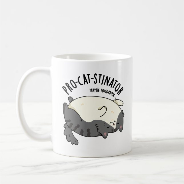 Pro-cat-stinator Funny Fat Cat Pun  Coffee Mug (Left)