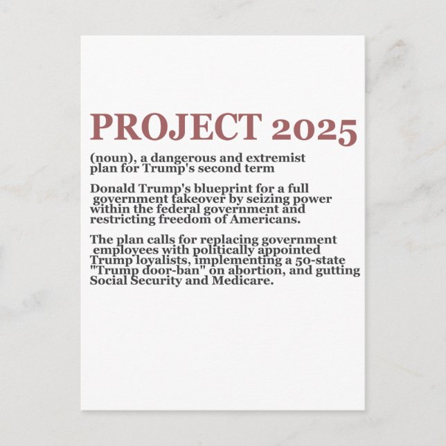 Pro Democracy Anti Project 2025 Republican Trump  Postcard (Front)