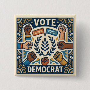 Pro-Democrat Vote Laurel Wreath and Diversity Fist 15 Cm Square Badge