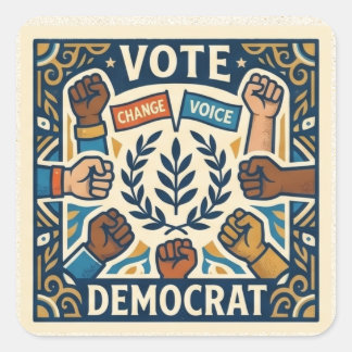 Pro-Democrat Vote Laurel Wreath and Diversity Fist Square Sticker