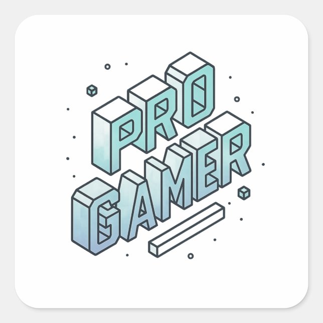 PRO GAMER — Isometric 3D Block Letter Logo Square Sticker (Front)