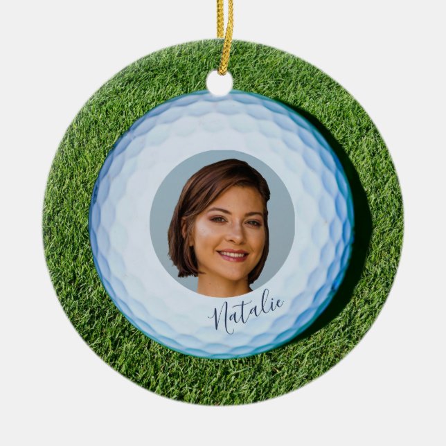 Pro Golf Photo Signed Golf Ball Christmas Ceramic Tree Decoration (Front)