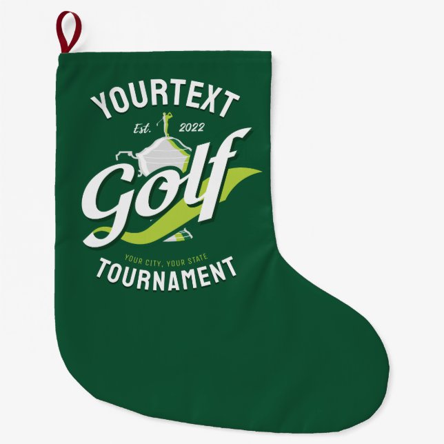 Pro Golfer NAME Golf Trophy Tournament Golfing Large Christmas Stocking (Front)