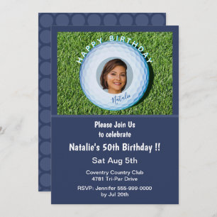 Pro Golfer Photo Signed Golf Ball 50th Birthday Invitation