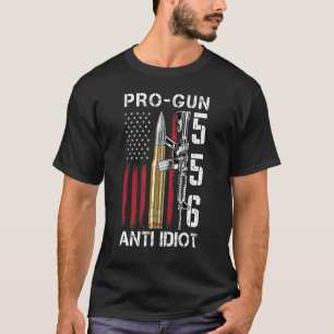 Pro Gun Anti Idiot Gun Rights Pro 2A American Flag T-Shirt