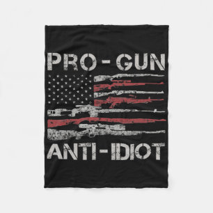Pro Gun Anti Idiot Shirt Vintage Usa Flag 2nd Amen Fleece Blanket