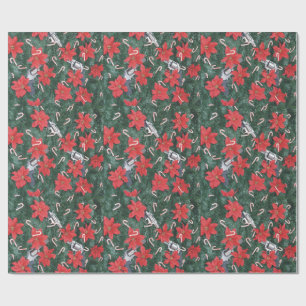 Pro Gun Christmas Poinsettias Wrapping Paper