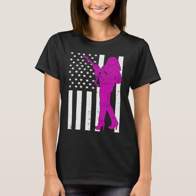 Pro Gun Distressed American Flag for Female Gun Ow T-Shirt (Front)