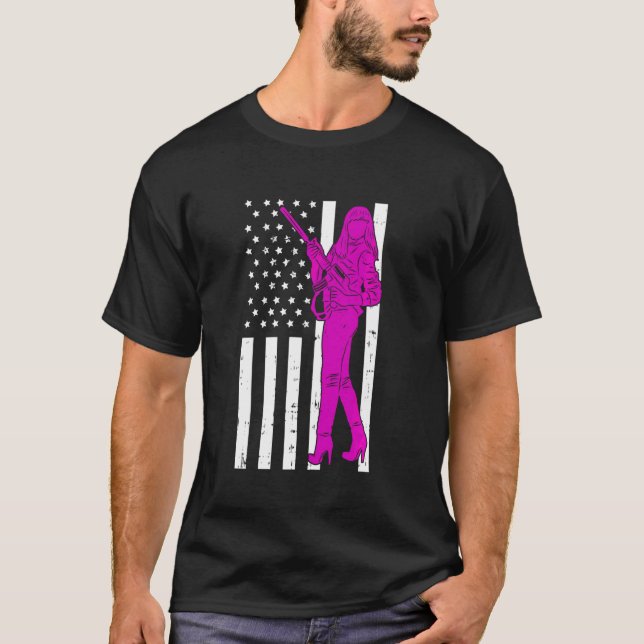 Pro Gun Distressed American Flag For Female Gun Ow T-Shirt (Front)