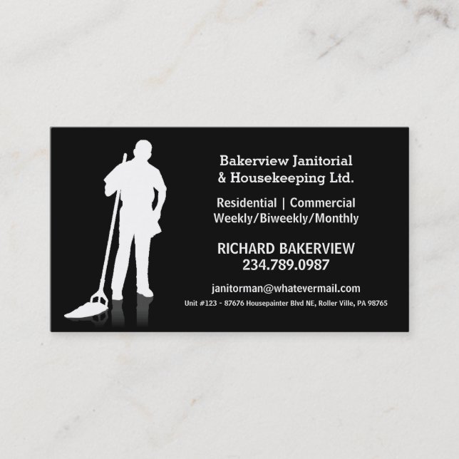 Pro Janitorial or Housekeeping Cleaning Service Business Card (Front)