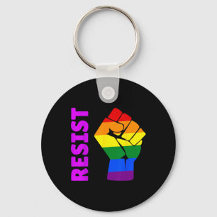 Pro-lgbt Rainbow Raised Fist #resist Anti-trump Key Ring