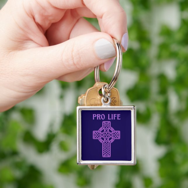 Pro-Life Catholic Cross Throw Pillow Keychain (Hand)