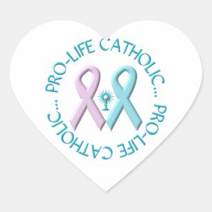 Pro-Life Catholic w/Monstrance & Pink/Blue Ribbons Heart Sticker