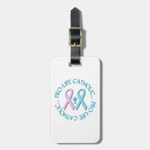 Pro-Life Catholic w/Monstrance & Pink/Blue Ribbons Luggage Tag