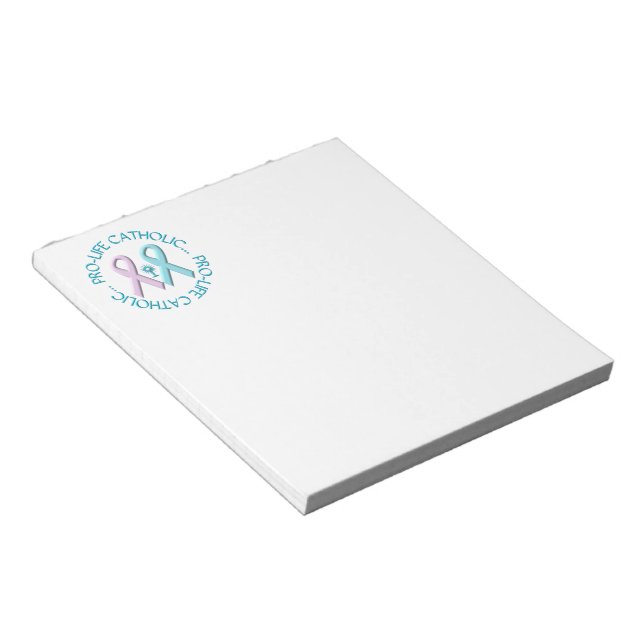 Pro-Life Catholic w/Monstrance & Pink/Blue Ribbons Notepad (Angled)