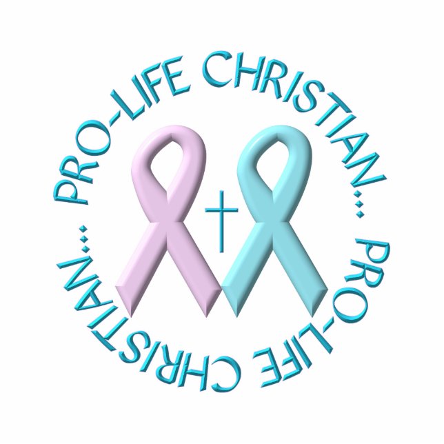 Pro-Life Christian w/Cross & Pink/Blue Ribbons Standing Photo Sculpture (Front)