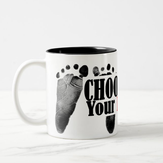 Pro-Life Quote With Baby Footprints Two-Tone Coffee Mug (Left)