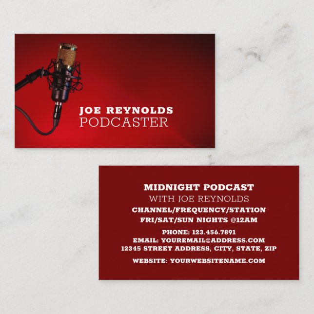 Pro Microphone, Podcaster, Podcast Business Card (Front/Back)