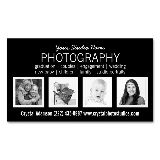 Pro Photographer with 4 Custom Sample Photos Magnetic Business Card (Front)