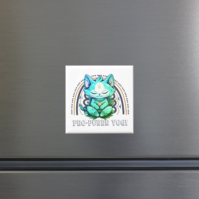 Pro-purrr Yogi Cat Lover Yoga Meditation Rainbow Magnet (Creator Uploaded)