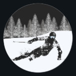Pro Skier, Ski Snowboard Classic Round Sticker<br><div class="desc">Pro Skier,  Ski Snowboard</div>