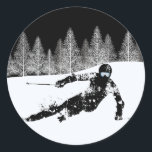 Pro Skier, Ski Snowboard Classic Round Sticker<br><div class="desc">Pro Skier,  Ski Snowboard</div>