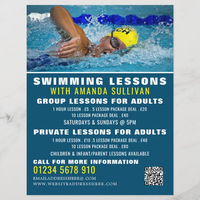 Pro Swimmer, Swimming Lesson Advertising Flyer (Front)