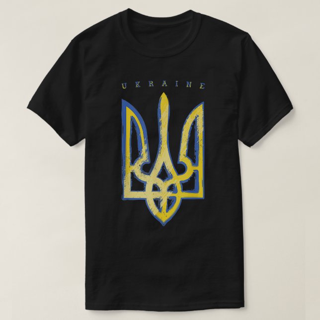 Pro Ukraine Support Flag Symbol Ukrainian Trident  T-Shirt (Design Front)