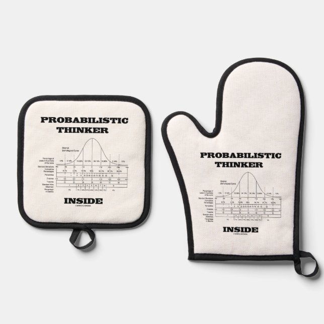 Probabilistic Thinker Inside Bell Curve Humour Oven Mitt & Pot Holder Set (Front)